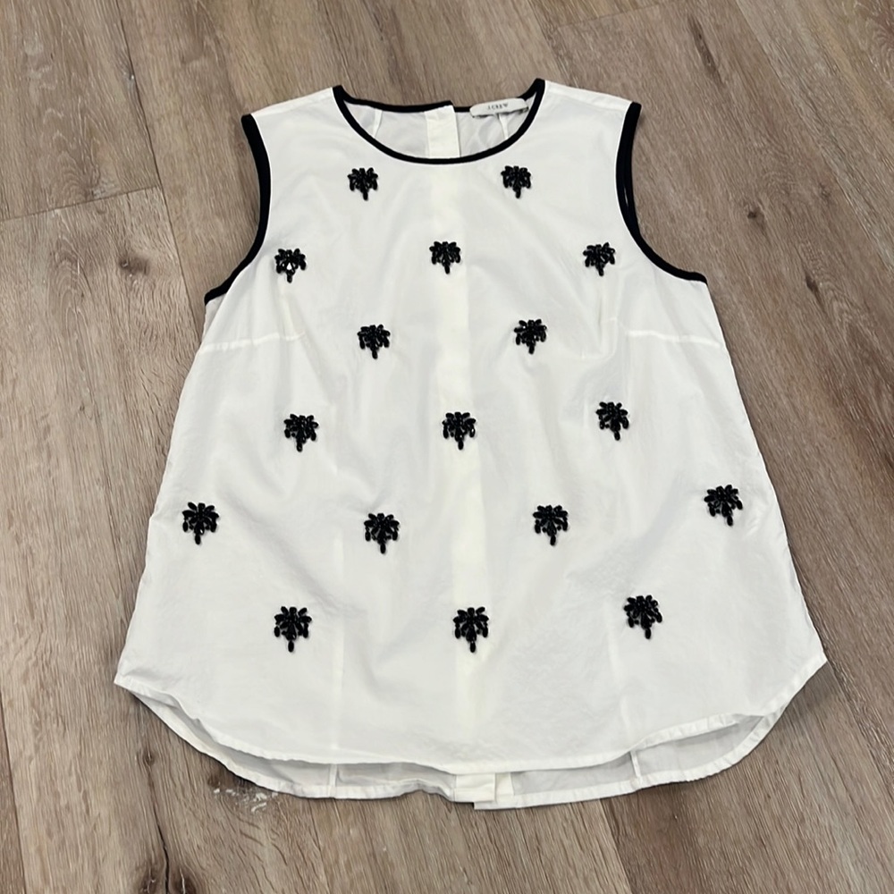 J. Crew White and Black Embroidered Tank Top sz 4